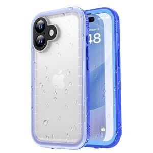 SPORTLINK iPhone 17 Waterproof Case Shockproof Full Body Blue Frosted Clear